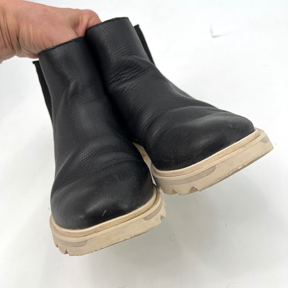 Sorel Black Leather Chelsea Boots White Sole Size 7 SAMPLE Lennox Ankle Booties - Picture 5 of 10